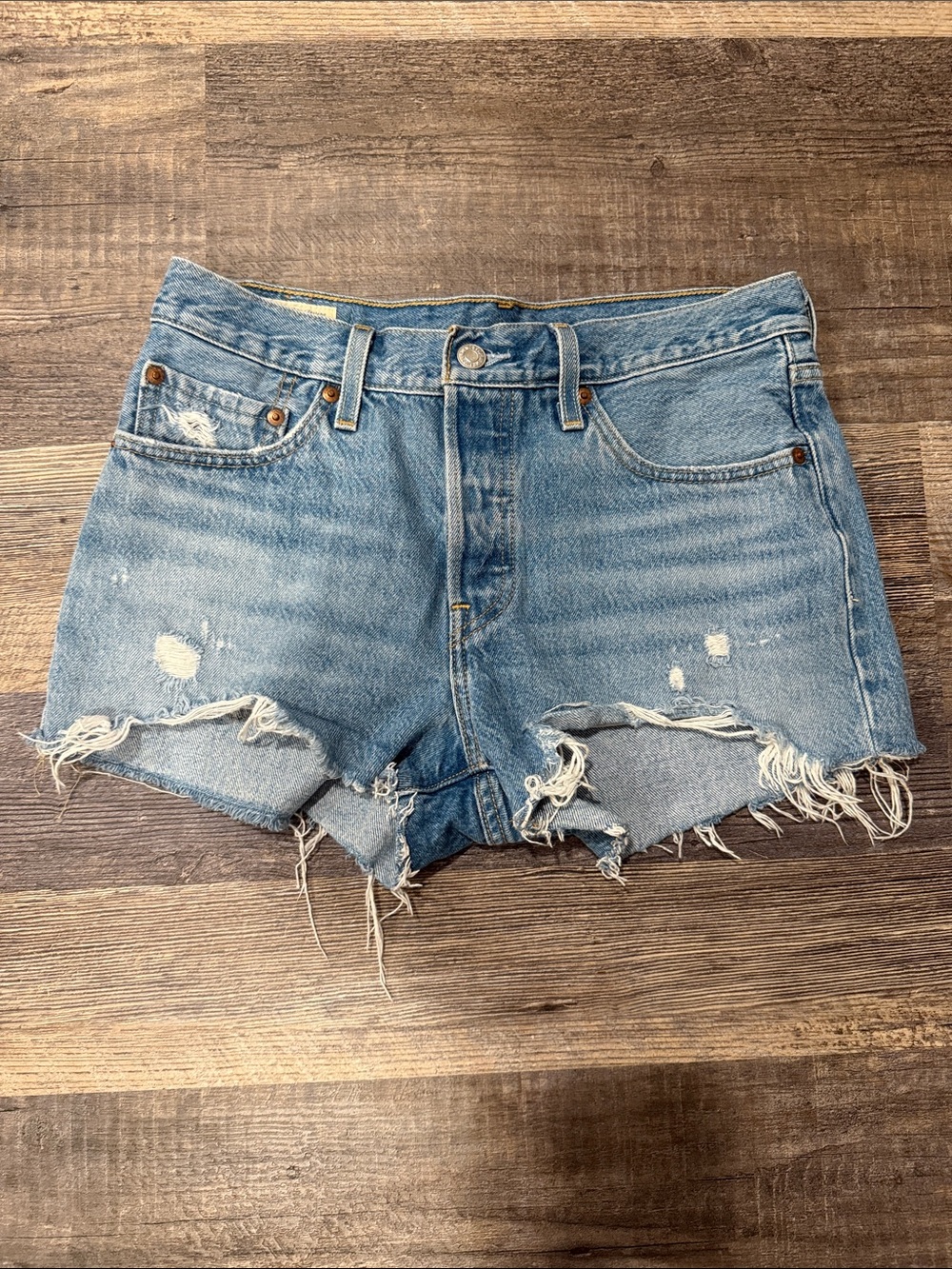 Levi’s 501 Classic Distressed Light Blue Denim Cutoff Shorts